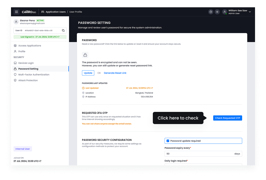 SSO Dashboard - Check Requested
OTP