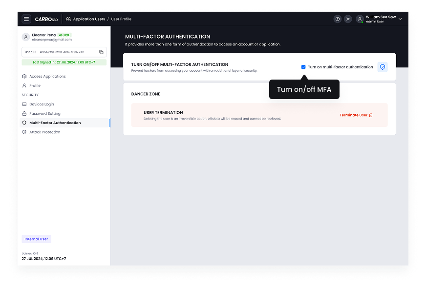 SSO Dashboard - Enable MFA
