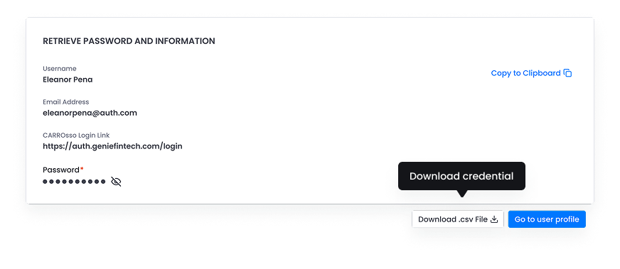 SSO Dashboard - Download
Credentials